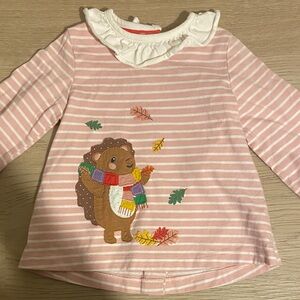 Baby Boden Pink Striped Long Sleeve Tee with Hedgehog